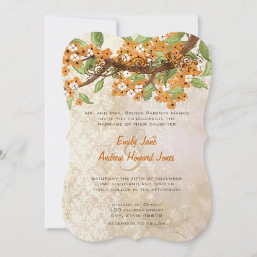 Invitation Cerisier de corail Fleur Thé Stain Wedding Invite (Devant)