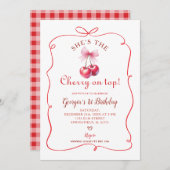 Invitation Cerisier de la Bow rouge sur le dessus Premier ann (Devant / Derrière)