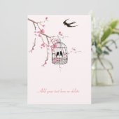Invitation Cerisier en fleurs, cage à oiseaux, mariage, invit (Debout devant)