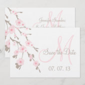 Invitation Cerisier Fleur Date de Sauvegarde Rose Taupe (Devant / Derrière)