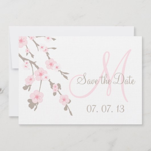 Invitation Cerisier Fleur Date de Sauvegarde Rose Taupe (Devant)