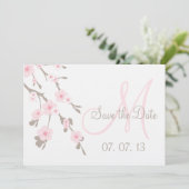 Invitation Cerisier Fleur Date de Sauvegarde Rose Taupe (Debout devant)