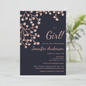 Invitation Cerisier Fleur rose Bleu Baby shower fille (Debout devant)