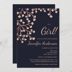 Invitation Cerisier Fleur rose Bleu Baby shower fille