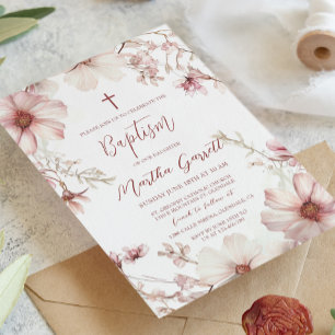 Invitation Cerisier Fleur Rose Et Blanc Filles Baptême