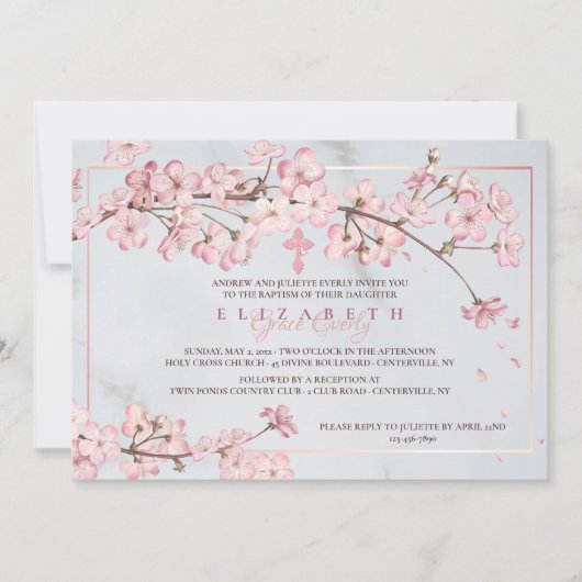 Invitation Cerisier Fleurs Cadre Religieux (Devant)