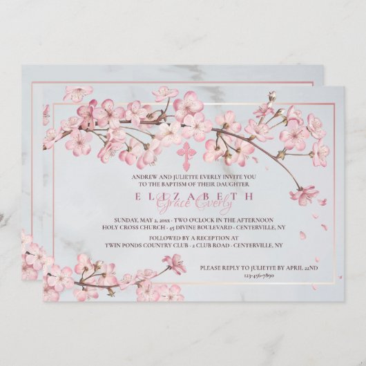 Invitation Cerisier Fleurs Cadre Religieux (Devant / Derrière)