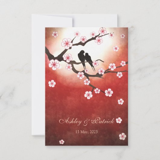 Invitation Cerisier Fleurs de Sakura & Oiseaux de l'Amour Réc (Devant)