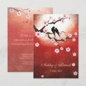 Invitation Cerisier Fleurs de Sakura & Oiseaux de l'Amour Réc (Devant / Derrière)