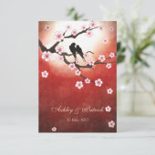 Invitation Cerisier Fleurs de Sakura & Oiseaux de l'AmourRéce (Debout devant)