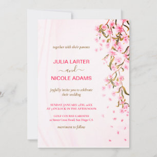 Invitation Cerisier Rose Fleurit Mariage Floral Pluie