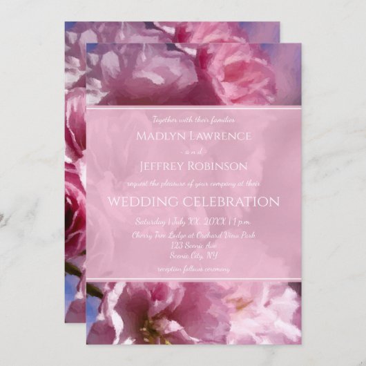 Invitation cerisier rose fleurs mariage de printemps (Devant / Derrière)