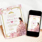Invitation Cerisier rose or Princesse Quinceañera