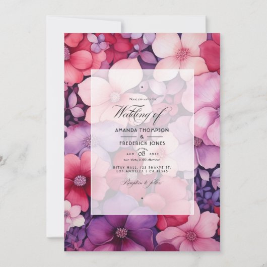 Invitation Cerisier rouge et Mariage de automne floral mauve (Devant)