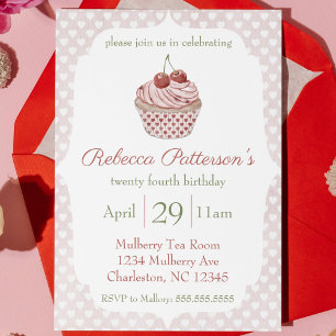 Invitation Cerry Cupcake Aquarelle Coeurs Anniversaire