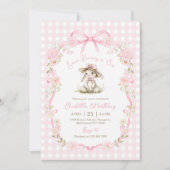 Invitation Certains Lapin a un an Ruban Rose Gingham 1er Anni (Devant)
