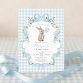 Invitation Certains Lapin a un Ruban Bleu Gingham pour son 1e