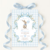 Invitation Certains Lapin a un Ruban Bleu Gingham pour son 1e