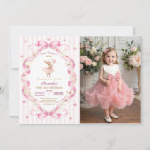 Invitation Certains Lapin a un Ruban Rose Gingham 1er Anniver (Devant)