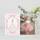 Invitation Certains Lapin a un Ruban Rose Gingham 1er Anniver (Debout devant)
