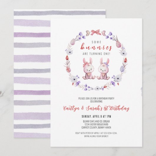 Invitation Certains lapins tournent un, jumeaux 1er anniversa (Devant / Derrière)