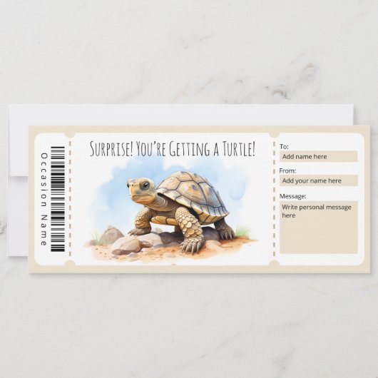 Invitation Certificat cadeau à la tortue modifiable pour les (Devant)