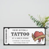 Invitation Certificat Cadeau Billet Tatouage Coeur Personnel (Debout devant)