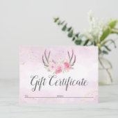 Invitation Certificat cadeau Blush Pink Or Antlers Chic Card (Debout devant)