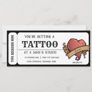 Invitation Certificat-cadeau de billet de tatouage de cœur pe