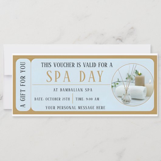 Invitation Certificat cadeau de bon de jour Spa personnalisé (Devant)