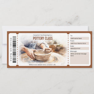 Invitation Certificat Cadeau de Cours de Poterie à Aquarelle 