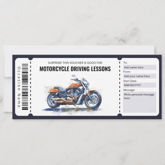 Invitation Certificat cadeau de leçons de conduite de moto (Devant)