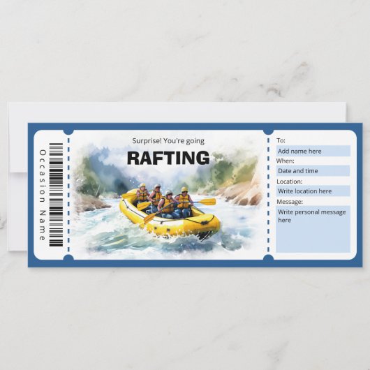 Invitation Certificat cadeau de l'expérience de rafting (Devant)