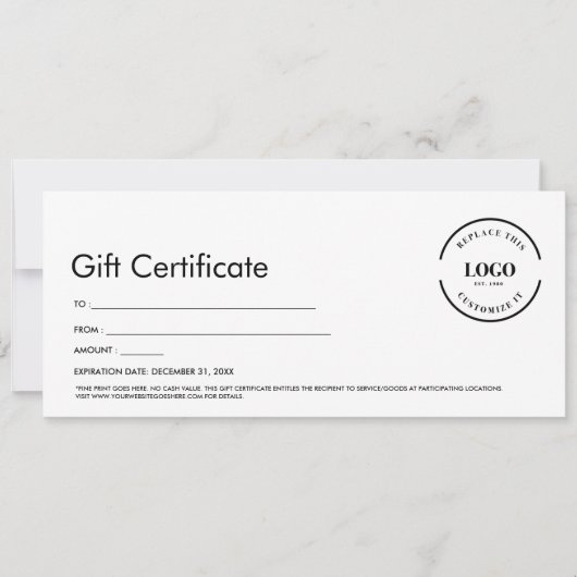 Invitation Certificat cadeau de logo personnalisé simple prof (Devant)