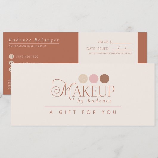 Invitation Certificat Cadeau de Maquilleur Professionnel Mode (Devant / Derrière)