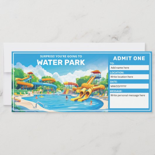 Invitation Certificat cadeau de parc aquatique, billet d'entr (Devant)