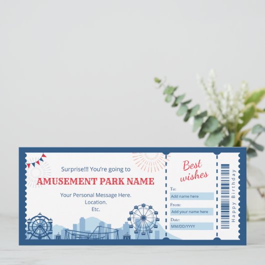 Invitation Certificat cadeau de parc d'attractions (Debout devant)