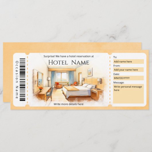 Invitation Certificat cadeau de réservation d'hôtel (Devant / Derrière)