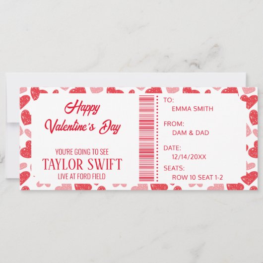 Invitation Certificat cadeau de Saint Valentin Billets de con (Devant)