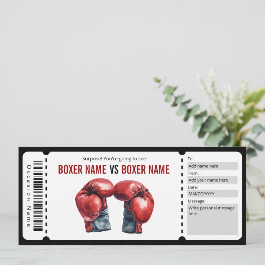 Invitation Certificat cadeau de ticket de boxe surprise (Debout devant)