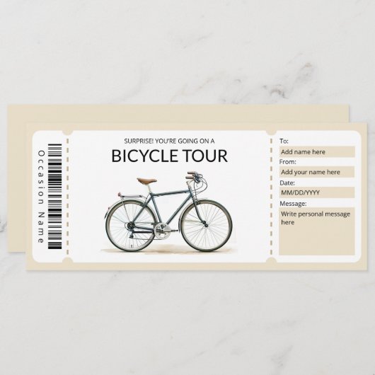 Invitation Certificat cadeau de visite à vélo modifiable (Devant / Derrière)