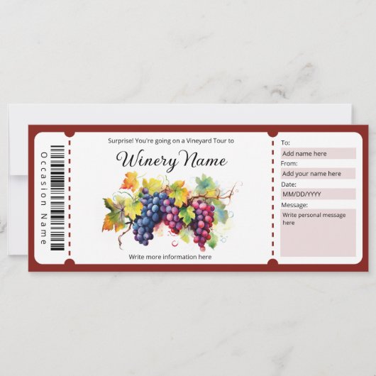 Invitation Certificat cadeau d'excursion Vineyard Watercolor (Devant)