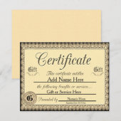 Invitation Certificat cadeau d'or personnalisé pour les invit (Devant / Derrière)