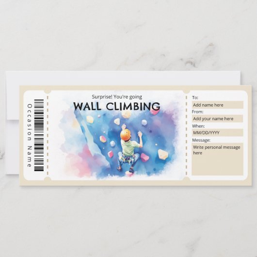 Invitation Certificat Cadeau Escalade sur Mur (Devant)