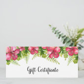 Invitation Certificat Cadeau Fleurs Tropicales Feuilles Hibis (Debout devant)