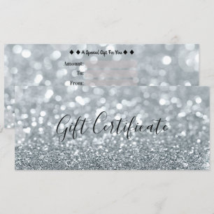 Invitation Certificat Cadeau Glamour Pailleté Argenté