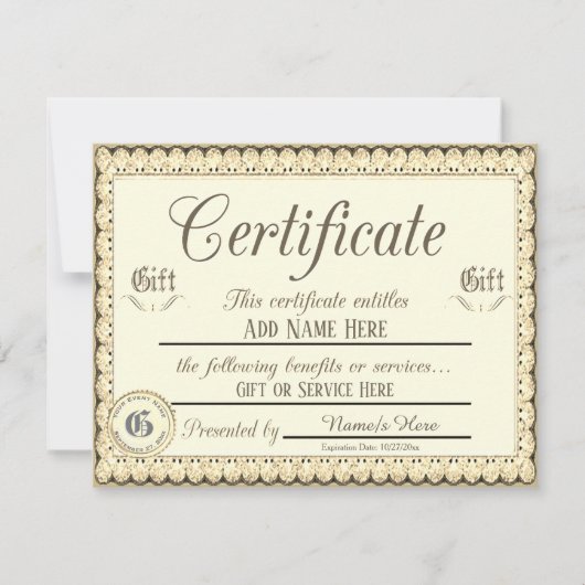 Invitation Certificat cadeau Gold (Devant)