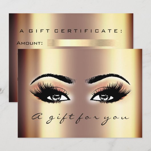 Invitation Certificat cadeau Gold Blush Lash Beauty Maquillag (Devant / Derrière)