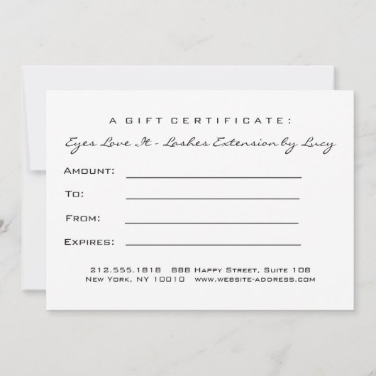 Invitation Certificat cadeau Gold White Lash Extension Maquil (Dos)