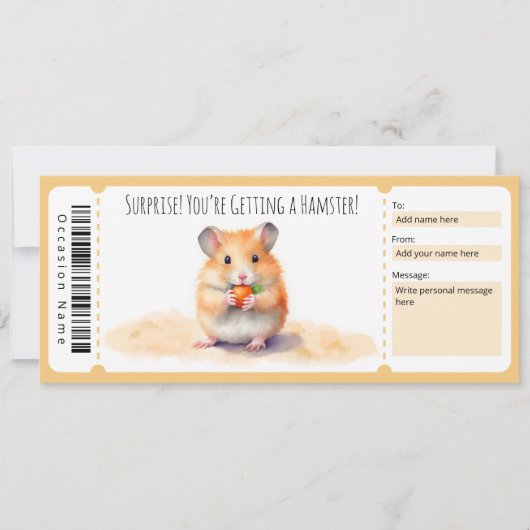 Invitation Certificat cadeau Hamster modifiable (Devant)